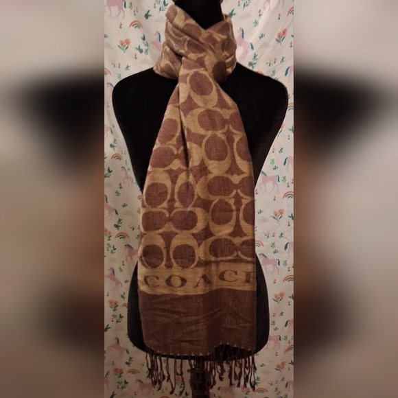 Coach Accessories - EUC Vintage Y2K Coach Brown & Tan Signature Reversible Merino Wool Scarf Wrap